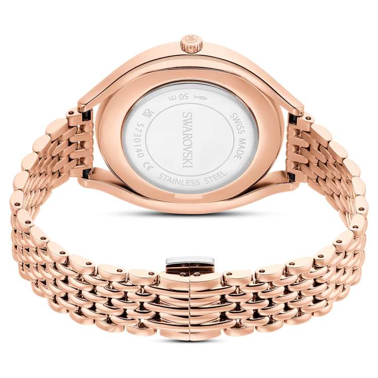 Crystalline aura watch, Swiss Made, Metal bracelet, Rose gold tone, Rose gold-tone finish
